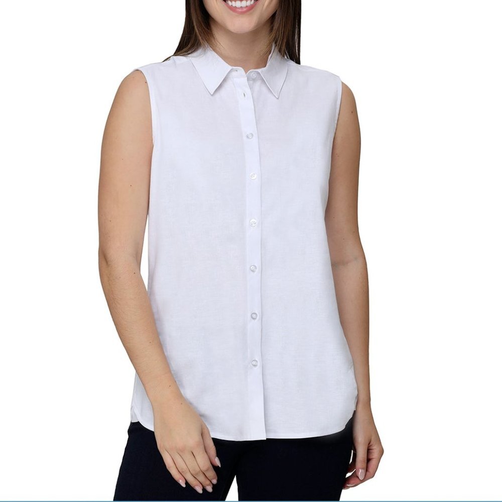 Nicole Miller Women's Linen Blend SleevelessTop Blouse Size XS White Casual NEW